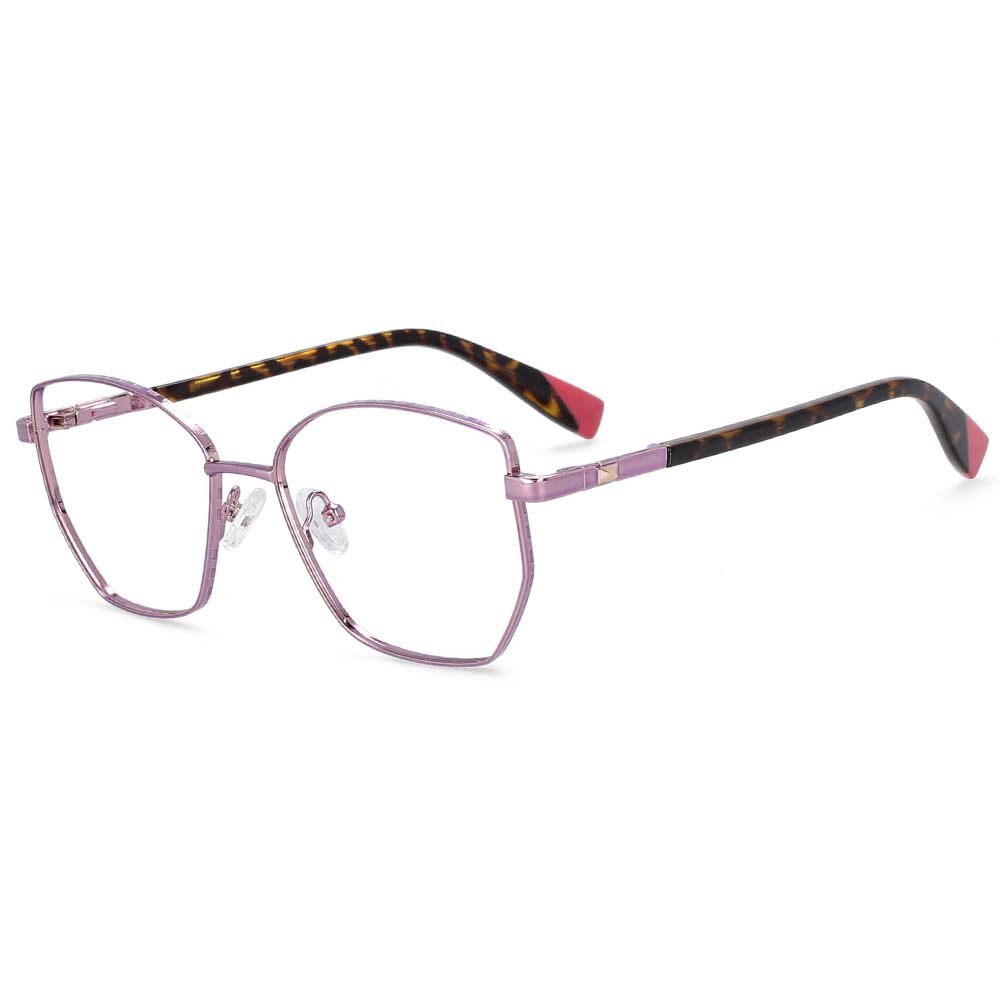 CCSpace Women's Full Rim Square Cat Eye Alloy Frame Eyeglasses 54273 Full Rim CCspace China pink-leopard 