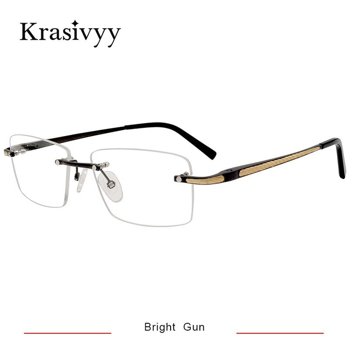 Krasivyy Unisex Rimless Square Titanium Eyeglasses Kr8604 Rimless Krasivyy Bright Gun CN 