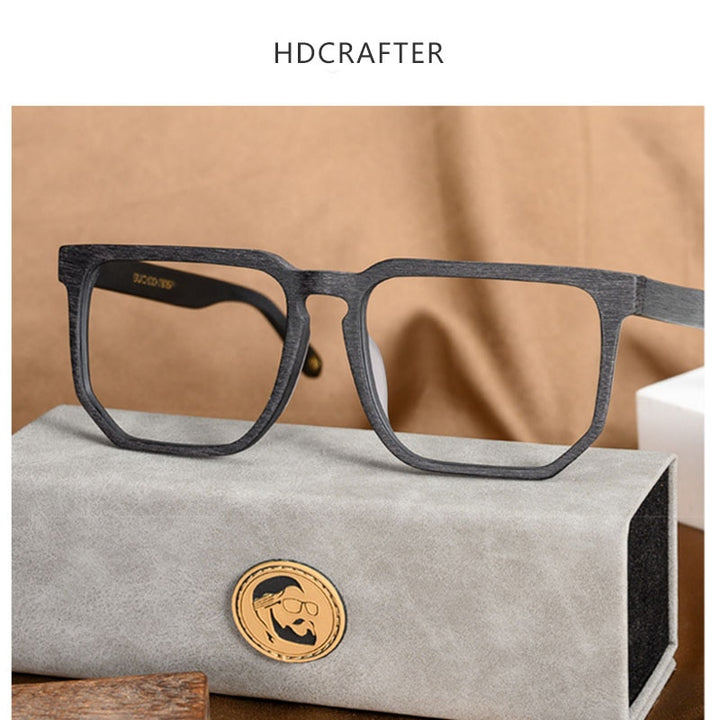 Hdcrafter Men's Full Rim Oversized Wide Square Wood Eyeglasses 7862 Full Rim Hdcrafter Eyeglasses   