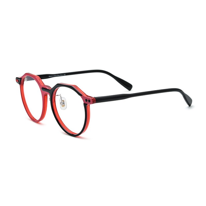 Gatenac Unisex Full Rim Round Acetate Frame Eyeglasses Gxyj736 Full Rim Gatenac Red Black  