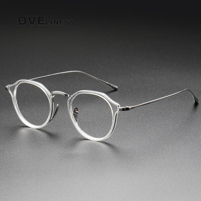 Oveliness Unisex Full Rim Oversized Square Round Acetate Titanium Eyeglasses 1113 Full Rim Oveliness clear silver  