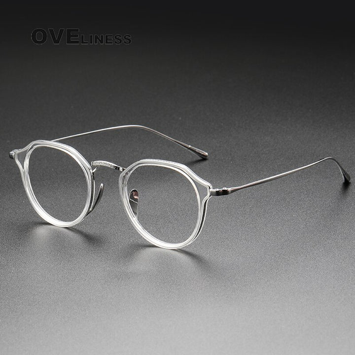 Oveliness Unisex Full Rim Oversized Square Round Acetate Titanium Eyeglasses 1113 Full Rim Oveliness clear silver  