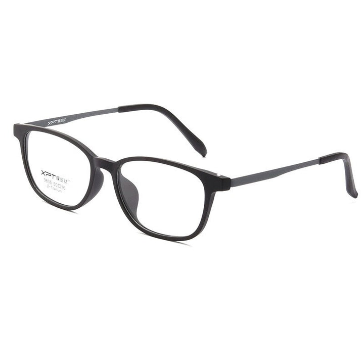 KatKani Unisex Full Rim Small Square Round Rubber Titanium Eyeglasses 9835xp Full Rim KatKani Eyeglasses Black Gray  