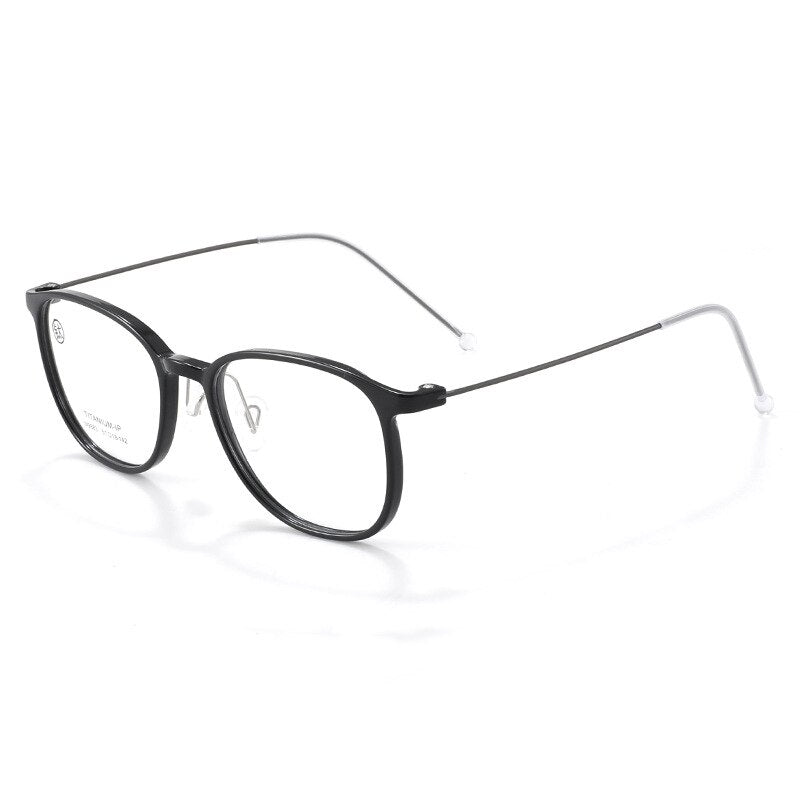 KatKani Unisex Full Rim Square Round Big Tr 90 Titanium Eyeglasses M9883 Full Rim KatKani Eyeglasses Black  