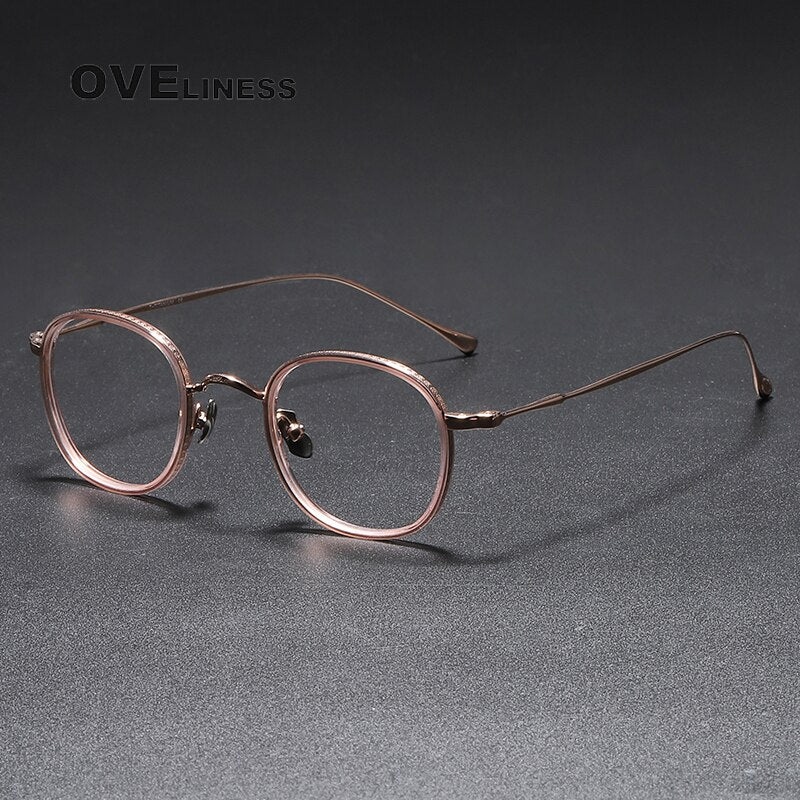 Oveliness Unisex Full Rim Round Square Titanium Eyeglasses 137 Full Rim Oveliness rose gold  