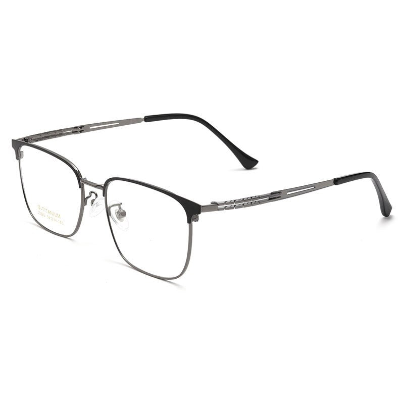 KatKani Men's Full Rim Square Titanium Alloy Eyeglasses 3828j Full Rim KatKani Eyeglasses Black Gun  