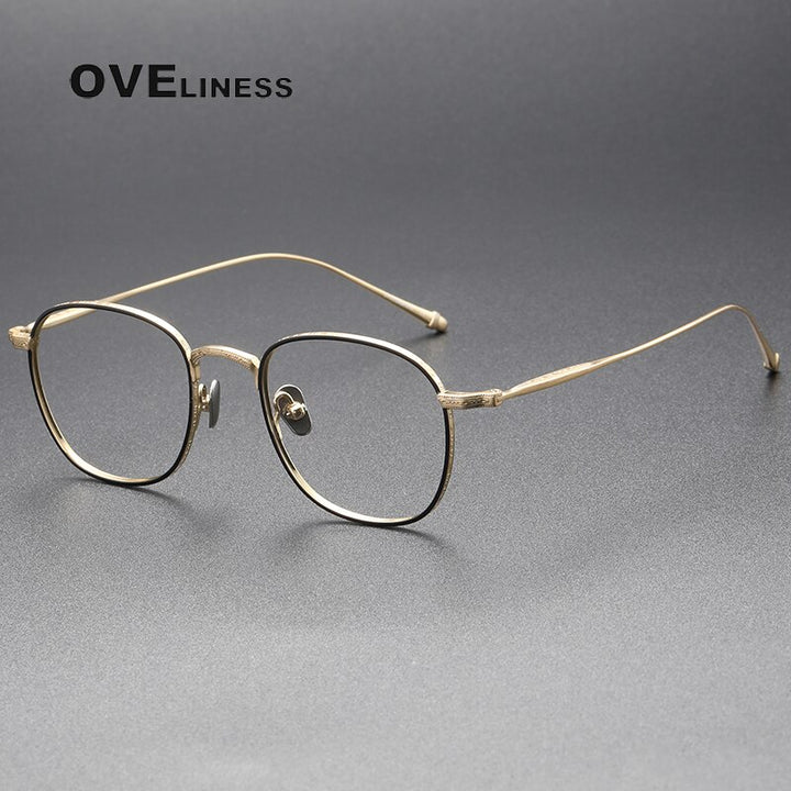 Oveliness Unisex Full Rim Round Square Titanium Eyeglasses M3090 Full Rim Oveliness black gold  