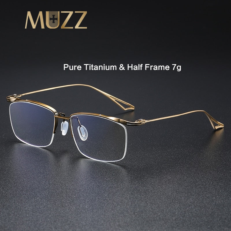 Muzz Men's Semi Rim Rectangle IP Titanium Eyebrow Frame Eyeglasses 04 Semi Rim Muzz   