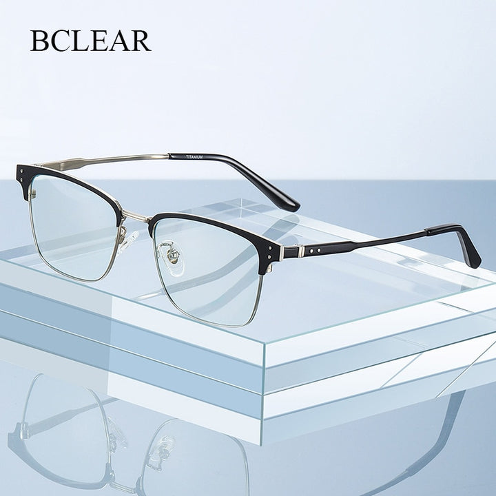 Bclear Unisex Full Rim Square Eyebrow Line Titanium Eyeglasses Wd916 Full Rim Bclear   