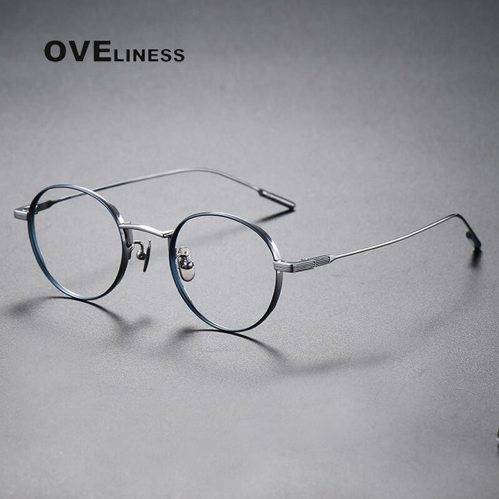 Oveliness Unisex Full Rim Round Titanium Eyeglasses 80806 Full Rim Oveliness blue silver  