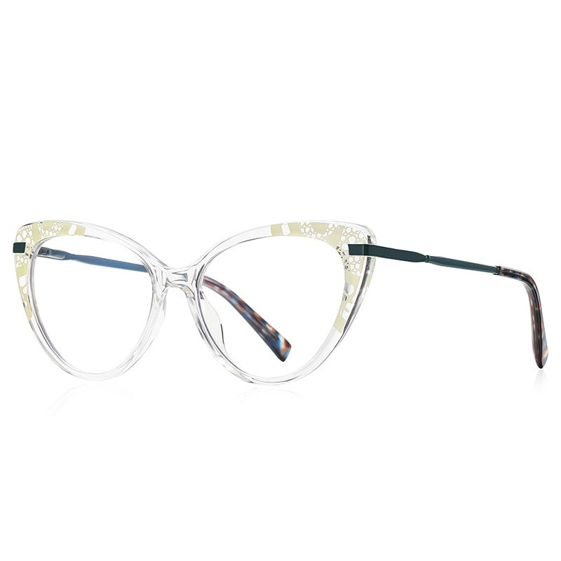 CCspace Women's Full Rim Cat Eye Tr 90 Titanium Eyeglasses 53369 Full Rim CCspace China C2Clear 