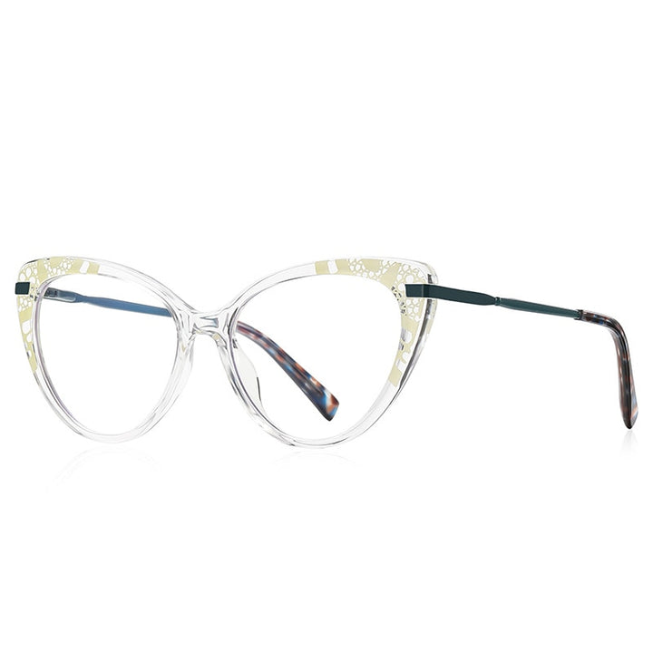 CCspace Women's Full Rim Cat Eye Tr 90 Titanium Eyeglasses 53369 Full Rim CCspace China C2Clear 