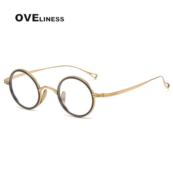 Oveliness Unisex Full Rim Round Acetate Titanium Eyeglasses 123 Full Rim Oveliness gold gun  