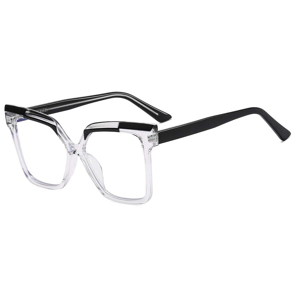 CCSpace Women's Full Rim Square Cat Eye Tr 90 Titanium Eyeglasses 54979 Full Rim CCspace China ClearBlack 