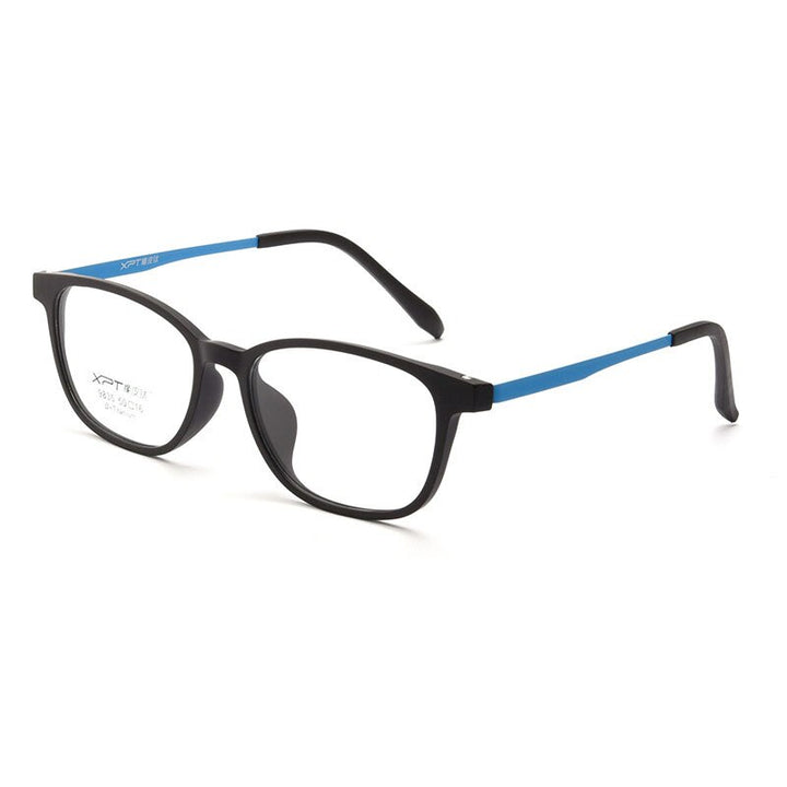 KatKani Unisex Full Rim Small Square Round Rubber Titanium Eyeglasses 9835xp Full Rim KatKani Eyeglasses Black Cyan  