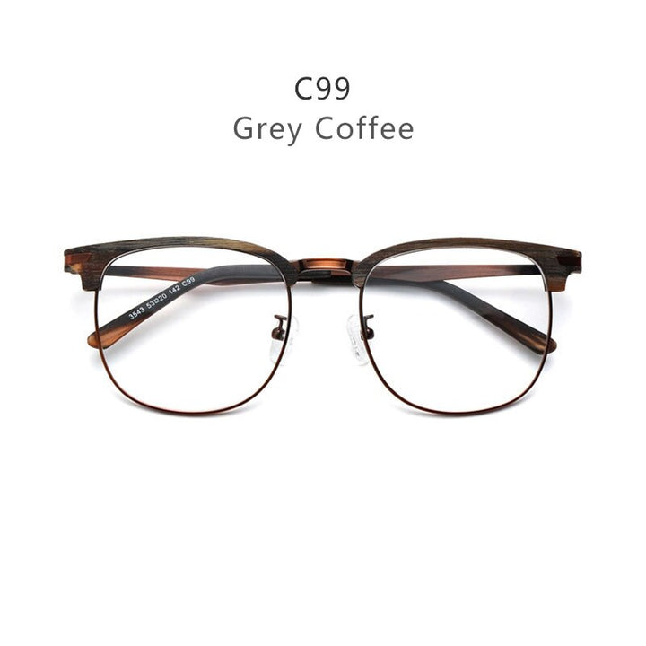 Hdcrafter Men's Full Rim Large Square Wood Alloy Eyeglasses Tr3543 Full Rim Hdcrafter Eyeglasses Grey Coffee-C99  