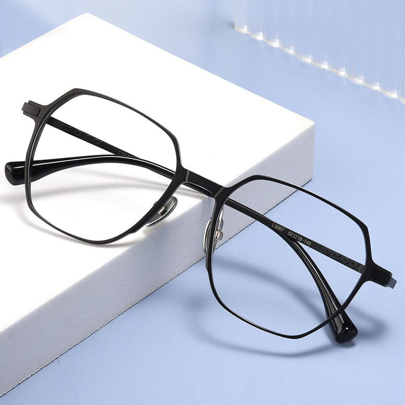 KatKani Unisex Full Rim Polygon Square Aluminum Magnesium Eyeglasses L5067M Full Rim KatKani Eyeglasses   