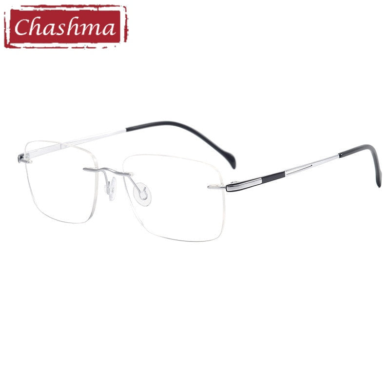 Chashma Ottica Unisex Rimless Square Titanium Customized Lens Shape Eyeglasses 16068 Rimless Chashma Ottica Silver  