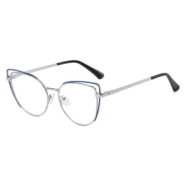 CCspace Women's Full Rim Cat Eye Acetate Alloy Eyeglasses 55253 Full Rim CCspace China SilverBlue 