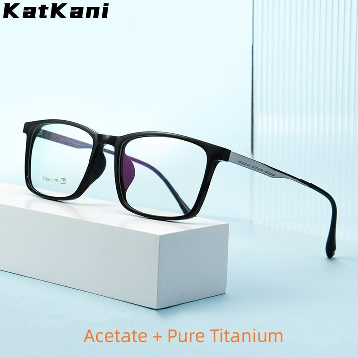 KatKani Unisex Full Rim Square Acetate Titanium Eyeglasses 2502ti Full Rim KatKani Eyeglasses   