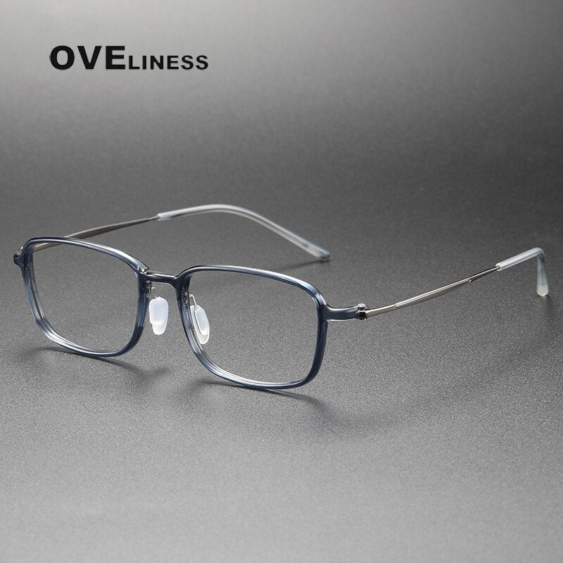 Oveliness Unisex Full Rim Square Acetate Titanium Eyeglasses 8632 Full Rim Oveliness grey blue  