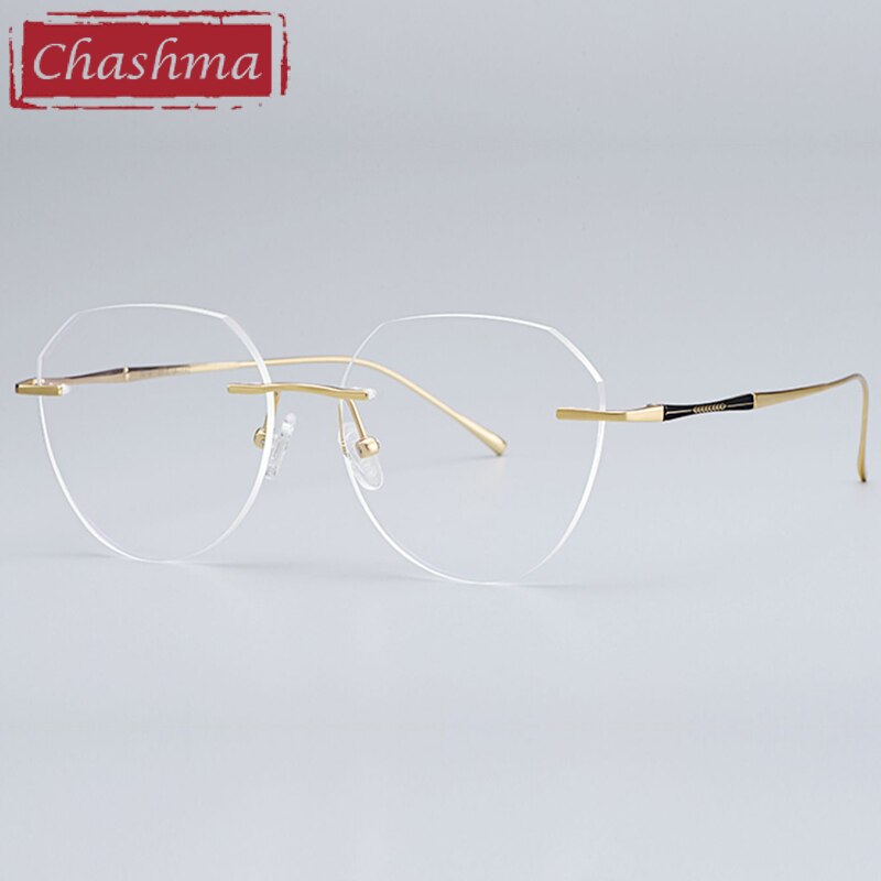 Chashma Women's Rimless Diamond Cut Titanium Round Frame Eyeglasses 3018 Rimless Chashma Gold  