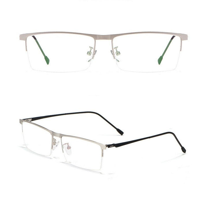 Yimaruili Unisex Semi Rim Square Alloy Spring Hinge Eyeglasses P8826 Semi Rim Yimaruili Eyeglasses Silver  