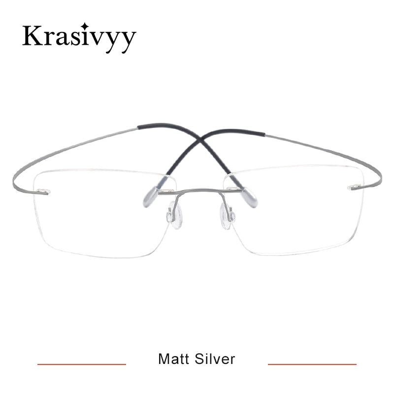 Krasivyy Men's Rimless Square Titanium Eyeglasses Kr6064 Rimless Krasivyy Matt Silver CN 