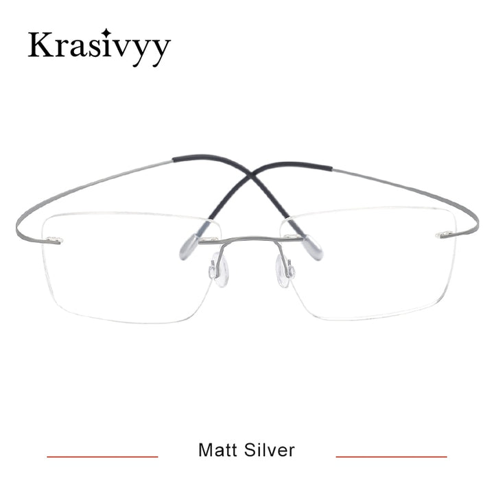 Krasivyy Men's Rimless Square Titanium Eyeglasses Kr6064 Rimless Krasivyy Matt Silver CN 