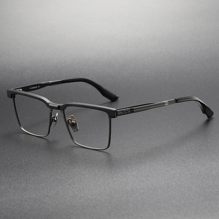 CCSpace Men's Full Rim Square Titanium Eyeglasses 55037 Full Rim CCspace BlackGun China 