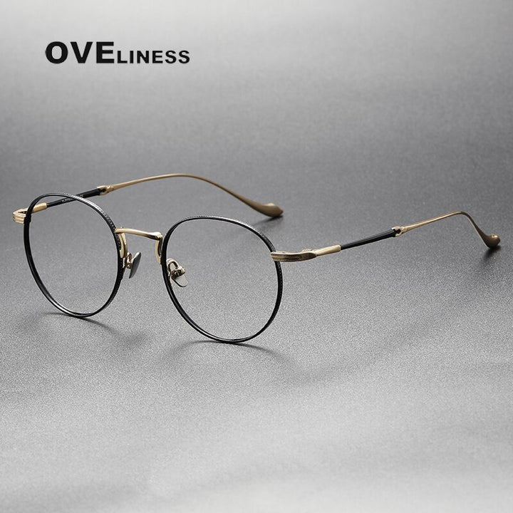 Oveliness Unisex Full Rim Round Titanium Eyeglasses 3058 Full Rim Oveliness black gold  