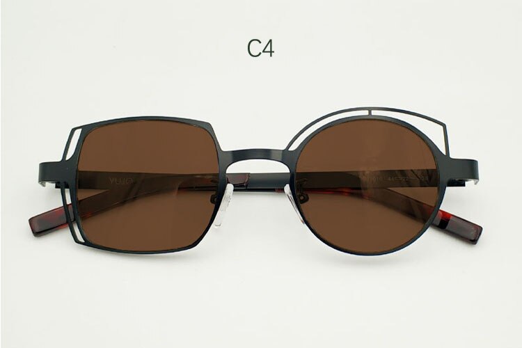 Yujo Unisex Full Rim Irregular Square Round Stainless Steel Polarized Sunglasses Sunglasses Yujo C4 C 