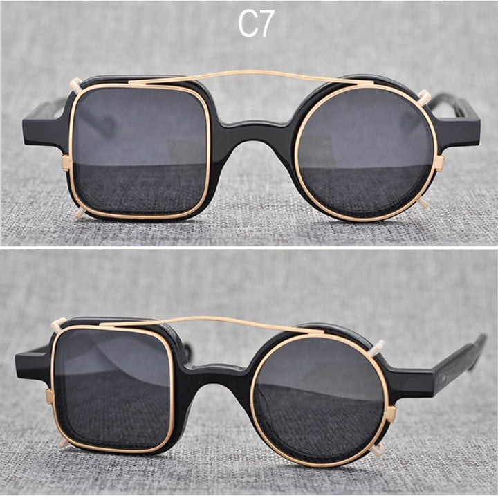 Yujo Unisex Full Rim Square Round Handcrafted Acetate Eyeglasses Clip On Sunglasses 002 Clip On Sunglasses Yujo C7 China 