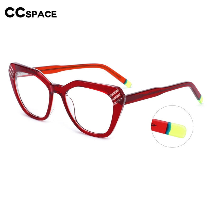 CCspace Women's Full Rim Square Cat Eye Handcrafted Acetate Eyeglasses 55282 Full Rim CCspace   