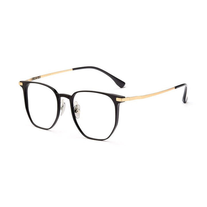 KatKani Unisex Full Rim Square Titanium Aluminum Magnesium Eyeglasses L5069m Full Rim KatKani Eyeglasses Black Gold  