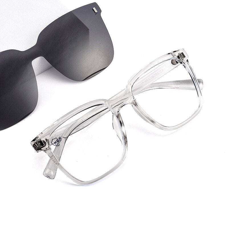 KatKani Unisex Full Rim TR 90 Resin Frame Eyeglasses Magnetic Clip On Sunglasses 82107 Clip On Sunglasses KatKani Eyeglasses Transparent Gray  