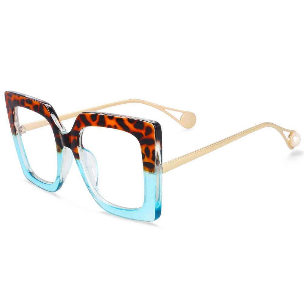 CCSpace Women's Oversized Square Cat Eye Resin Alloy Frame Eyeglasses 54242 Frame CCspace Blue leopard China 