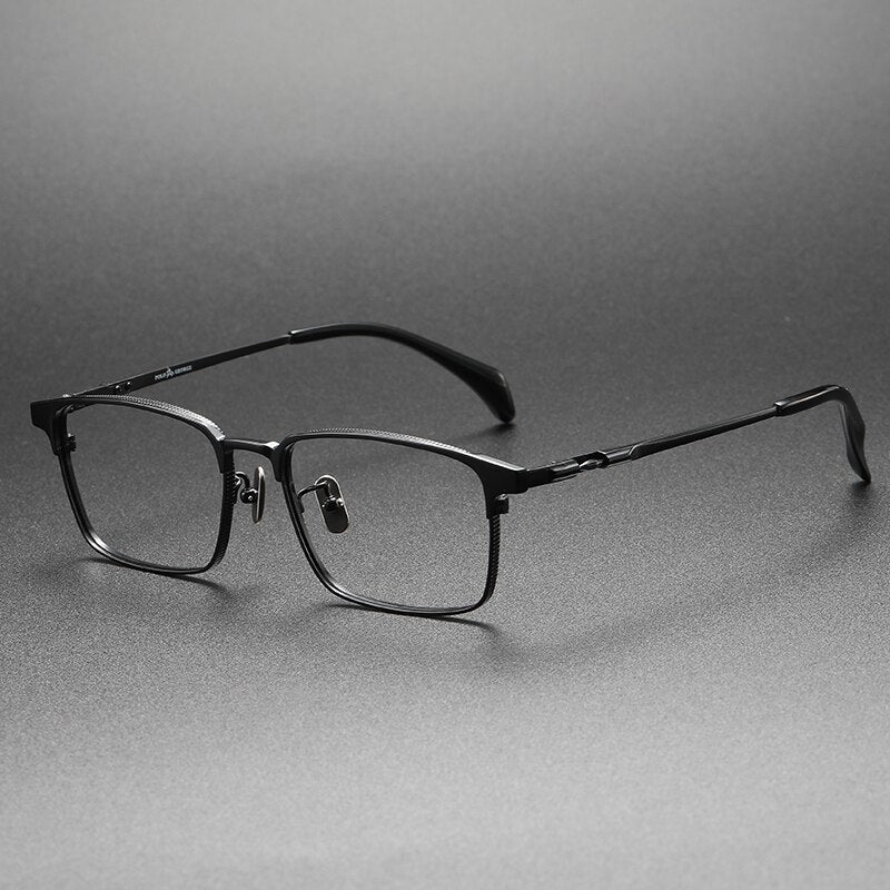 Muzz Men's Full Rim Square Titanium Eyeglasses 70710 Full Rim Muzz Black  