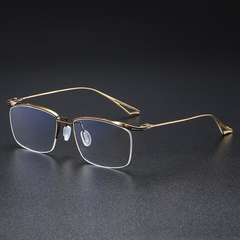 Muzz Men's Semi Rim Rectangle IP Titanium Eyebrow Frame Eyeglasses 04 Semi Rim Muzz Brown Gold  