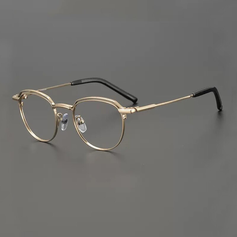 Gatenac Unisex Full Rim Round Square Titanium Eyeglasses Gxyj907 Full Rim Gatenac Gold  