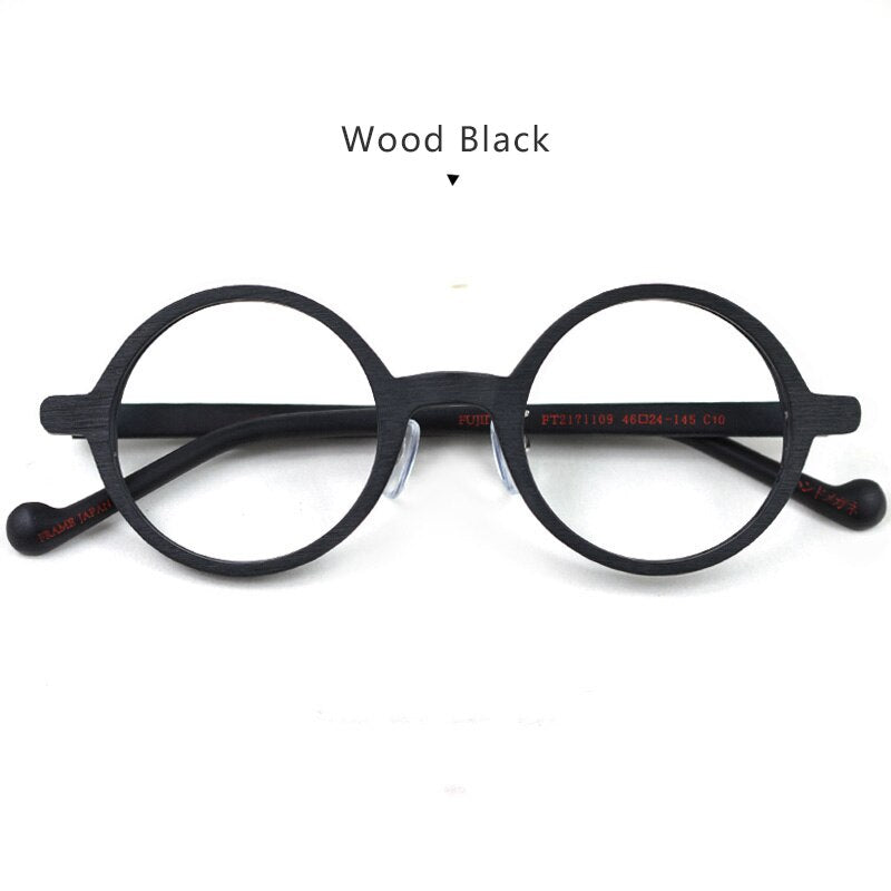 Hdcrafter Unisex Full Rim Round Wood Eyeglasses Ft21711109 Full Rim Hdcrafter Eyeglasses Black-C10  