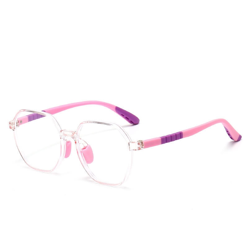 CCspace Unisex Youth Full Rim Polygon Tr 90 Silicone Eyeglasses 54667 Full Rim CCspace China Pink purple 