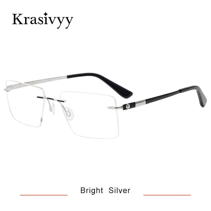 Krasivyy Men's Rimless Square Screwless Titanium Eyeglasses Kr5015 Rimless Krasivyy Bright Silver CN 
