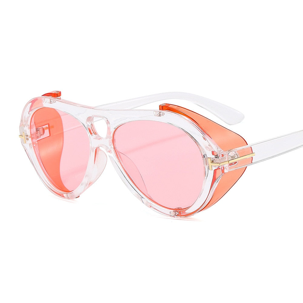 CCSpace Unisex Full Rim Round Goggle Acetate Double Bridge Frame Sunglasses 53351 Sunglasses CCspace Sunglasses Pink 53351 