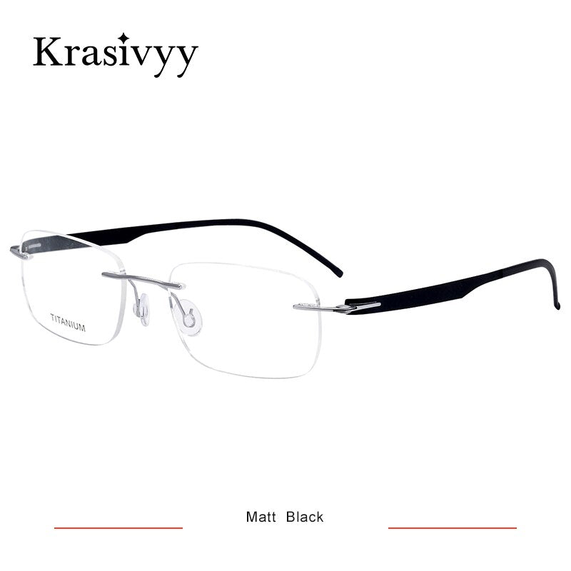 Krasivyy Unisex Rimless Square Screwless Titanium Eyeglasses Kr16029 Rimless Krasivyy Matt   Black CN 