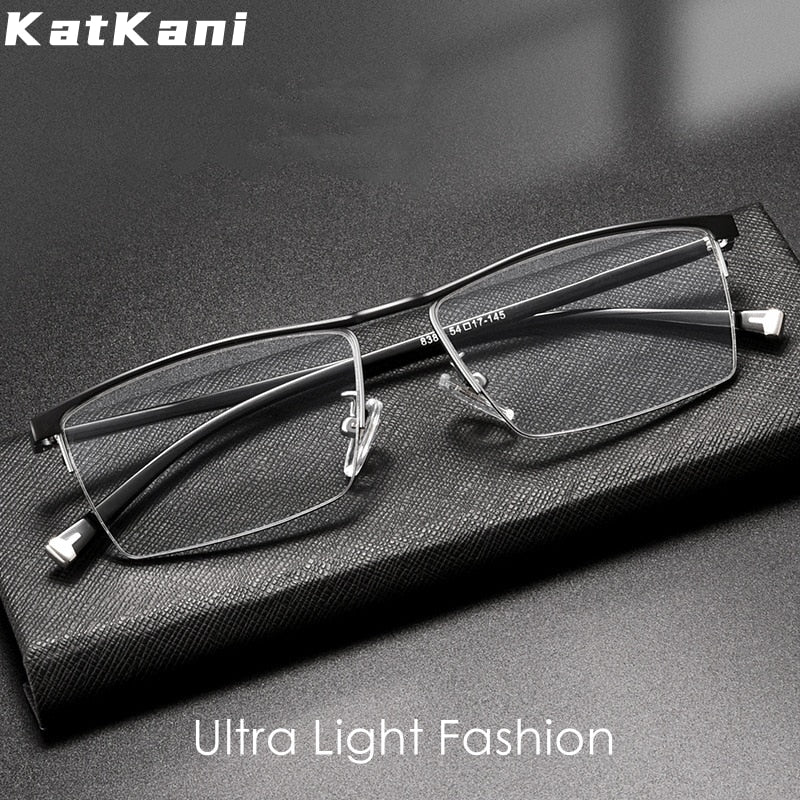 Katkani Men's Semi Rim Square Tr 90 Acetate Alloy Eyeglasses 8385zm Semi Rim KatKani Eyeglasses   