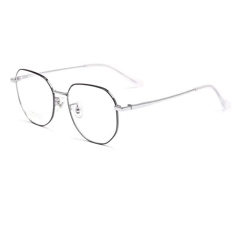 Yimaruili Unisex Full Rim Polygonal Titanium Eyeglasses T808 Full Rim Yimaruili Eyeglasses Gray Silver  