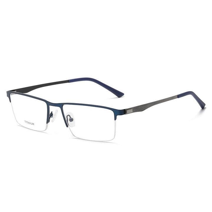 Reven Jate Unisex Semi Rim Square Titanium Eyeglasses P9867 Semi Rim Reven Jate blue  