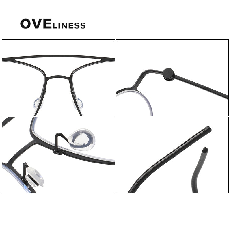 Oveliness Unisex Full Rim Square Double Bridge Screwless Titanium Eyeglasses 5507 Full Rim Oveliness   