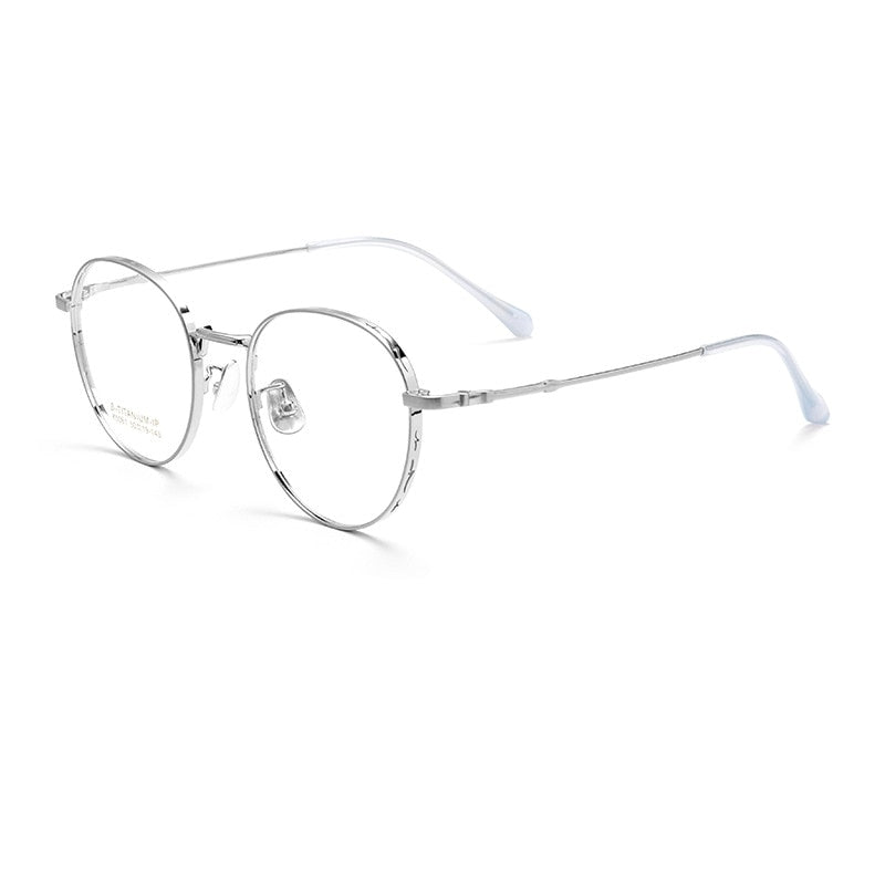 KatKani Unisex Full Rim Round Titanium Eyeglasses K5081 Full Rim KatKani Eyeglasses Silver  